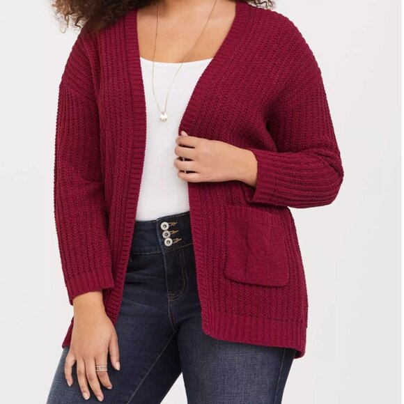 Torrid Red Metallic Lurex Knit Cardigan - Picture 1 of 7